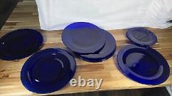 Vintage Set Heavy Cobalt Sapphire Blue Glass Dinner Plates 12 8pc And8.75 2pc