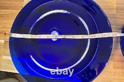 Vintage Set Heavy Cobalt Sapphire Blue Glass Dinner Plates 12 8pc And8.75 2pc