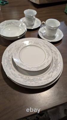 Vintage Set Of 10 Somerset China by NL Excel. Blue floral print with silver trim