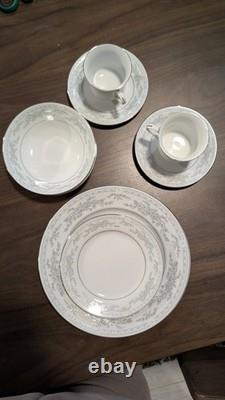 Vintage Set Of 10 Somerset China by NL Excel. Blue floral print with silver trim