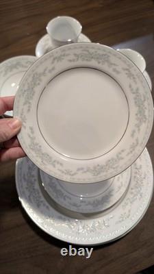 Vintage Set Of 10 Somerset China by NL Excel. Blue floral print with silver trim