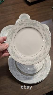 Vintage Set Of 10 Somerset China by NL Excel. Blue floral print with silver trim