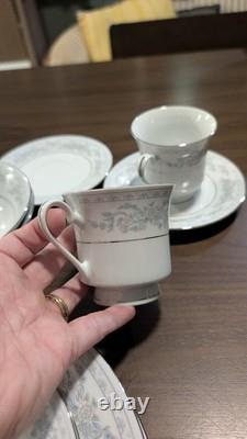 Vintage Set Of 10 Somerset China by NL Excel. Blue floral print with silver trim