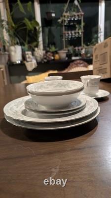 Vintage Set Of 10 Somerset China by NL Excel. Blue floral print with silver trim