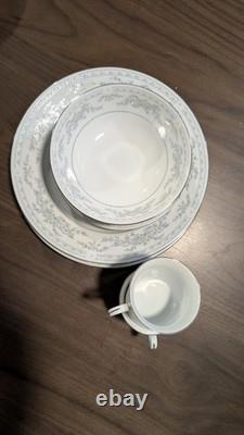 Vintage Set Of 10 Somerset China by NL Excel. Blue floral print with silver trim