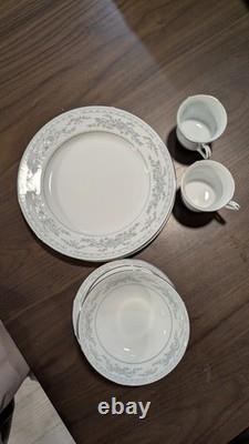 Vintage Set Of 10 Somerset China by NL Excel. Blue floral print with silver trim