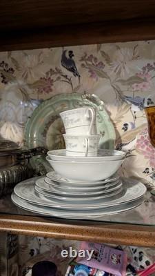 Vintage Set Of 10 Somerset China by NL Excel. Blue floral print with silver trim