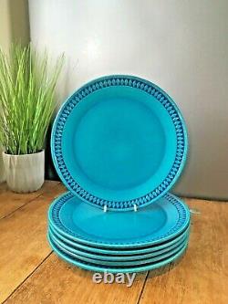 Vintage Set Of 6 Cermano Sapphire Blue Diamond West German Pottery Dinner Plates