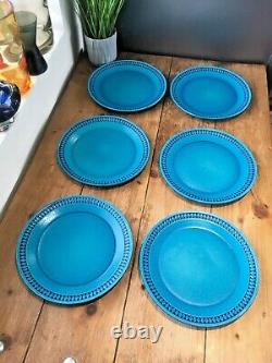 Vintage Set Of 6 Cermano Sapphire Blue Diamond West German Pottery Dinner Plates