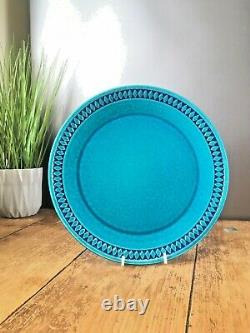 Vintage Set Of 6 Cermano Sapphire Blue Diamond West German Pottery Dinner Plates