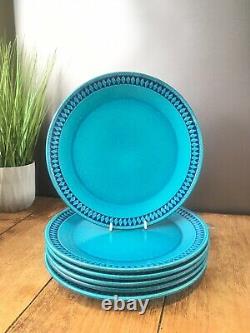 Vintage Set Of 6 Cermano Sapphire Blue Diamond West German Pottery Dinner Plates