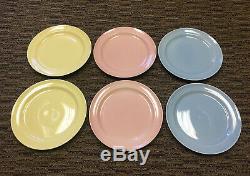 Vintage Set of 6 Lot LuRay Pastel 9 Dinner PLATES Pink Blue Yellow Rare Taylor