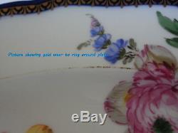 Vintage Set of 8 Meissen Porcelain Dinner Plates Cobalt Trim Floral Motif