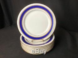 Vintage Set of 8 Robert Haviland Limoges 9&5/8 Dinner Plates Blue & Gold Rim