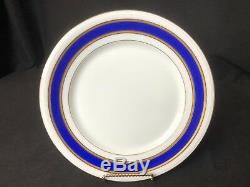 Vintage Set of 8 Robert Haviland Limoges 9&5/8 Dinner Plates Blue & Gold Rim