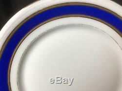 Vintage Set of 8 Robert Haviland Limoges 9&5/8 Dinner Plates Blue & Gold Rim