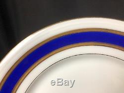 Vintage Set of 8 Robert Haviland Limoges 9&5/8 Dinner Plates Blue & Gold Rim