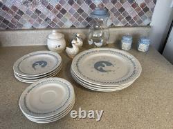 Vintage Stoneware Moonlight Goose Dish Set Thailand Plates + Canister Set of 4