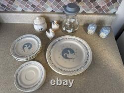 Vintage Stoneware Moonlight Goose Dish Set Thailand Plates + Canister Set of 4