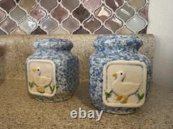 Vintage Stoneware Moonlight Goose Dish Set Thailand Plates + Canister Set of 4
