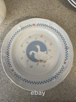 Vintage Stoneware Moonlight Goose Dish Set Thailand Plates + Canister Set of 4
