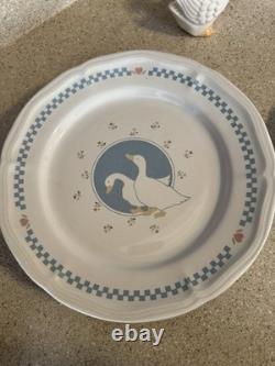 Vintage Stoneware Moonlight Goose Dish Set Thailand Plates + Canister Set of 4