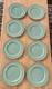 Vintage Turquoise Stoneware 8 Chargers Japan Concentric Ribbed Design 12-1/2