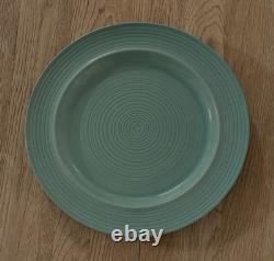 Vintage Turquoise Stoneware 8 Chargers Japan Concentric Ribbed Design 12-1/2