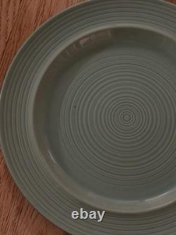 Vintage Turquoise Stoneware 8 Chargers Japan Concentric Ribbed Design 12-1/2