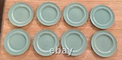 Vintage Turquoise Stoneware 8 Chargers Japan Concentric Ribbed Design 12-1/2