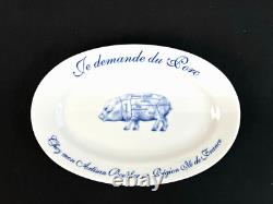 Vintage Williams Sonoma Je Demande Du Porc Steak Pig Blue White Plate (Set of 5)
