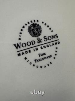 Vintage Wood & Sons Set Of 8 Dinner Plates Kew Blue England Floral Rose Lattice