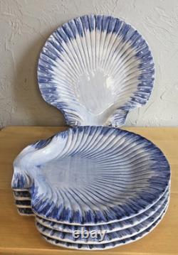 Vtg J Willfred Shell DINNER PLATE 10 Set of 5 Ceramic DEEP BLUE SEA Portugal