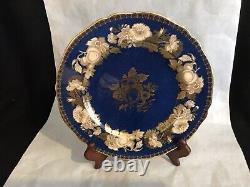 Vtg spode porcelain dinner plate gilt decorated blue with fruit & flowers 1370