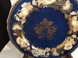 Vtg spode porcelain dinner plate gilt decorated blue with fruit & flowers 1370
