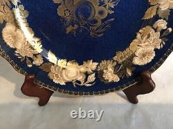 Vtg spode porcelain dinner plate gilt decorated blue with fruit & flowers 1370