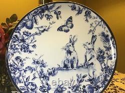WILLIAMS SONOMA (4) Blue Country Bunnies 11 Dinner Plates New