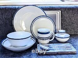 Waterside Bistro 80 piece dinner set, Brand new. White & blue striped. V. Classy