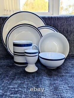 Waterside Bistro 80 piece dinner set, Brand new. White & blue striped. V. Classy