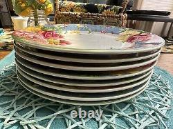 Waverly Garden Room Masterpiece Porcelain Dinner Plate Blue Pink Floral 8 Pc Set