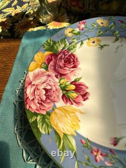 Waverly Garden Room Masterpiece Porcelain Dinner Plate Blue Pink Floral 8 Pc Set