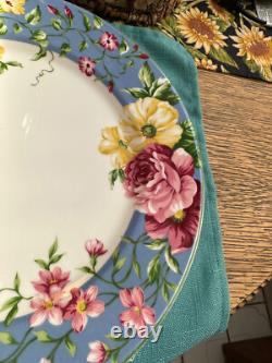 Waverly Garden Room Masterpiece Porcelain Dinner Plate Blue Pink Floral 8 Pc Set
