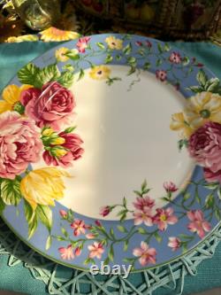 Waverly Garden Room Masterpiece Porcelain Dinner Plate Blue Pink Floral 8 Pc Set