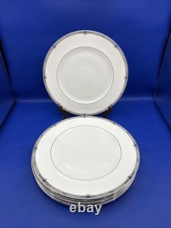 Wedgwood AMHERST Dinner Plate VTG 10 3/4 Gray Band Blue Floral England Lot Of 7