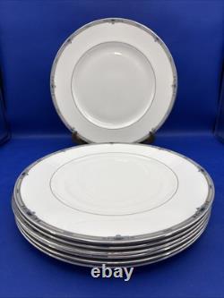 Wedgwood AMHERST Dinner Plate VTG 10 3/4 Gray Band Blue Floral England Lot Of 7