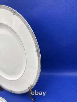 Wedgwood AMHERST Dinner Plate VTG 10 3/4 Gray Band Blue Floral England Lot Of 7