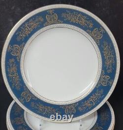Wedgwood Columbia Blue & Gold R4509 Dinner Plates SET OF 4 MINT
