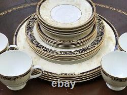 Wedgwood Cornucopia China Dinnerware Service for 4 Cobalt Blue Tan Gold England