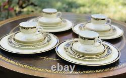 Wedgwood Cornucopia China Dinnerware Service for 4 Cobalt Blue Tan Gold England