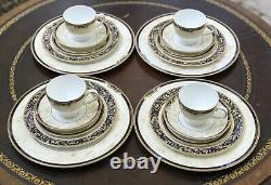 Wedgwood Cornucopia China Dinnerware Service for 4 Cobalt Blue Tan Gold England